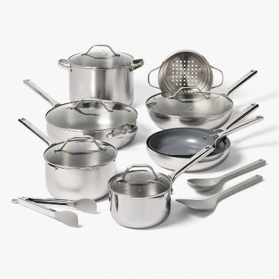 16pc Stainless Steel Cookware Set with Nonstick Ceramic Coated Frying Pans - Figmint™ | Target
