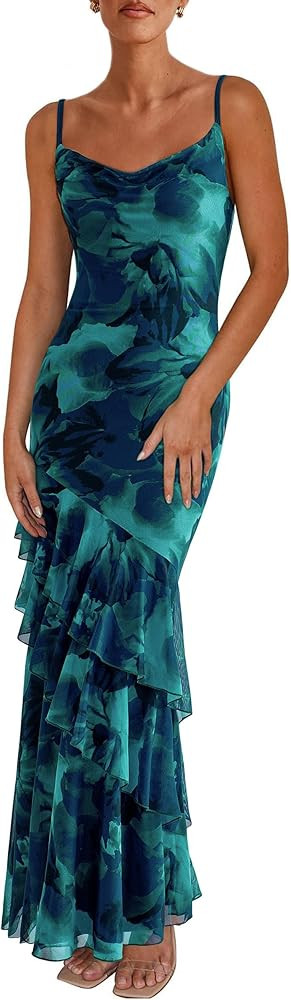 PRETTYGARDEN Maxi Dresses for Women 2025 Summer Tiered Floral Beach Sundress Spaghetti Strap Wedd... | Amazon (US)