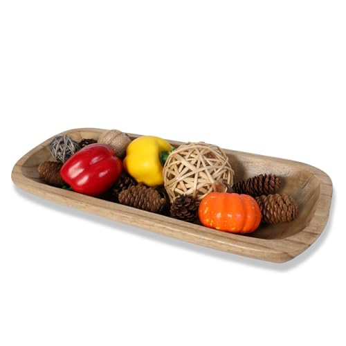 Wood Dough Bowl,Hand Carved Decorative Bowls for Decor Rustic Wooden Dough Bowls Decorative Wooden Dough Bowl for Table Centerpiece Dining Living Room Home Kitchen Decor (Length-19 inch) | Amazon (US)