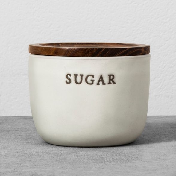 Stoneware Sugar Cellar with Wood Lid - Hearth &#38; Hand&#8482; with Magnolia | Target