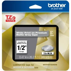 Brother P-touch TZe-ML35 White Print on Premium Matte Gray Laminated Tape 12mm | Walmart (US)