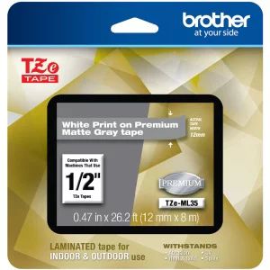 Brother P-touch TZe-ML35 White Print on Premium Matte Gray Laminated Tape 12mm | Walmart (US)