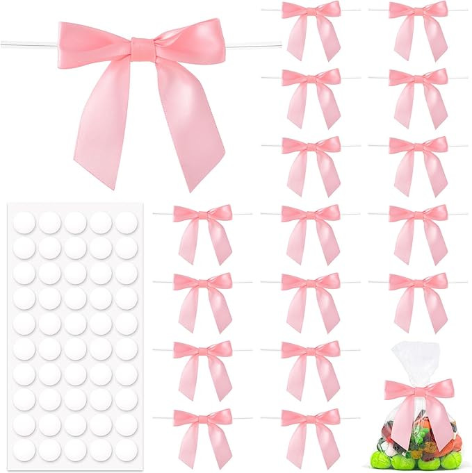 20pcs Pink Twist Tie Bow, 3.5" Premade Gift Bow Decor, Small Satin Ribbon Bowknot for Wrapping Gi... | Amazon (US)