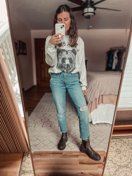 Wearing a size small on the sweatshirt. My jeans are older form madewell- I linked similar options. I sized down in them to a 24.

#LTKfindsunder100 #LTKfindsunder50 #LTKstyletip