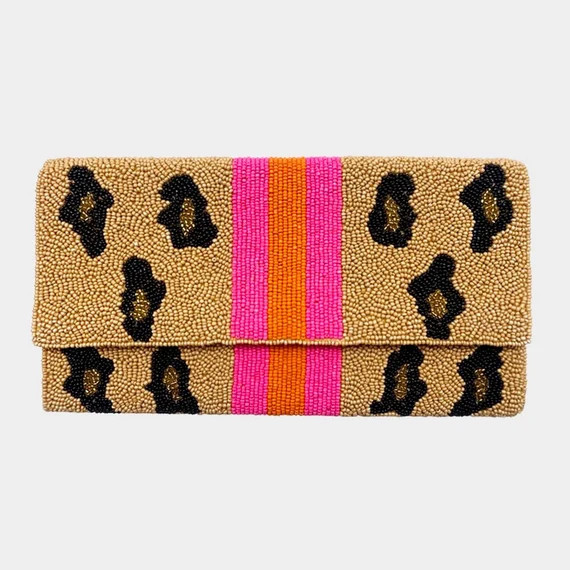 Leopard Patterned Color Block Seed Beaded Clutch / Crossbody | Etsy | Etsy (US)