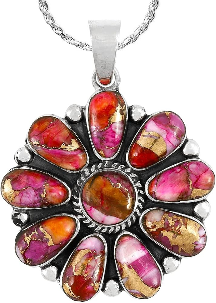 Turquoise Pendant Necklace Sterling Silver 925 Genuine Turquoise & Gemstones (20" Length) | Amazon (US)