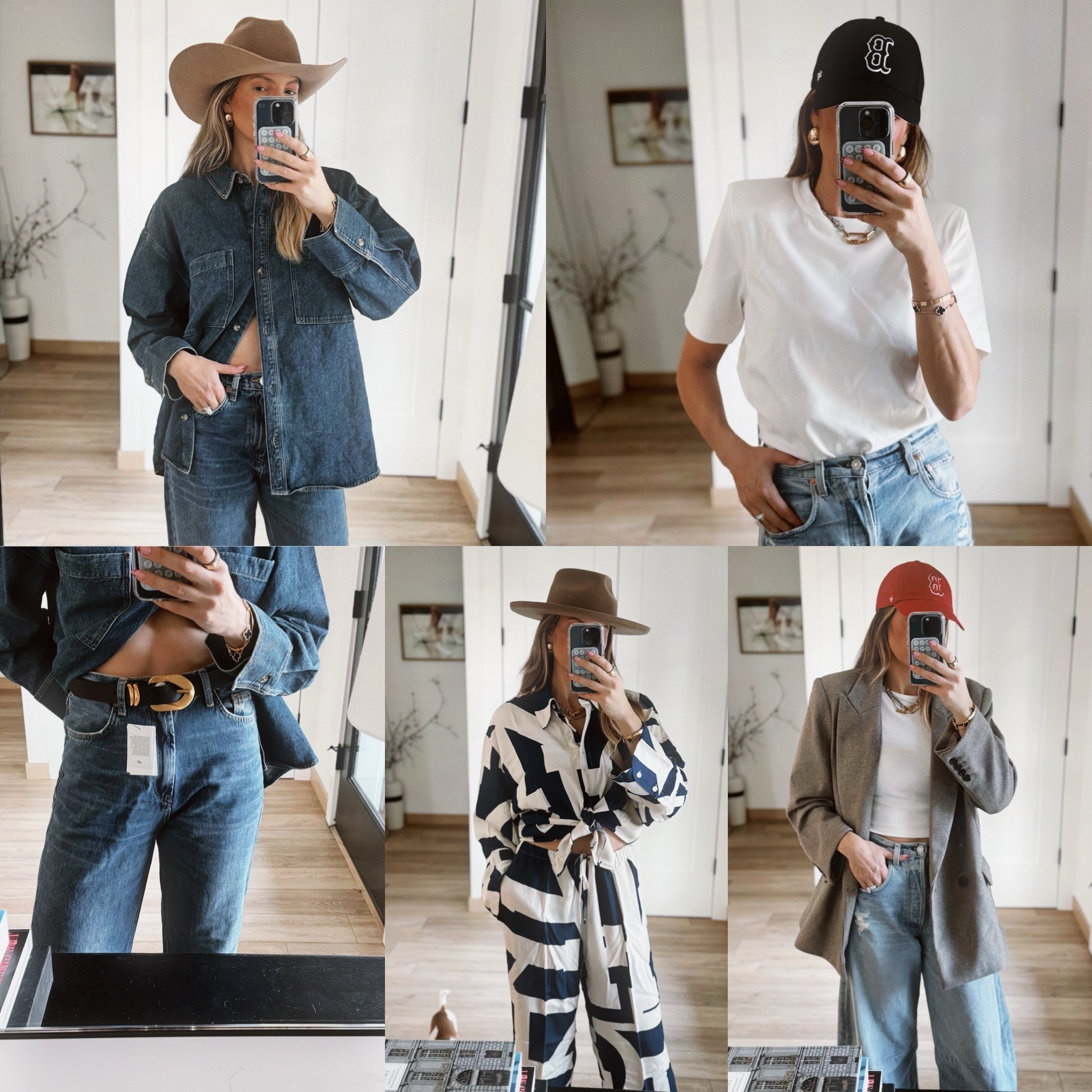 Wearing a m in the jeans shirt, a medium in the shoulder pad tee, a small in the belt(should have gotten an xs), a medium in the blue and white set and a medium in the blazer.

#LTKfindsunder100 #LTKfindsunder50 #LTKstyletip