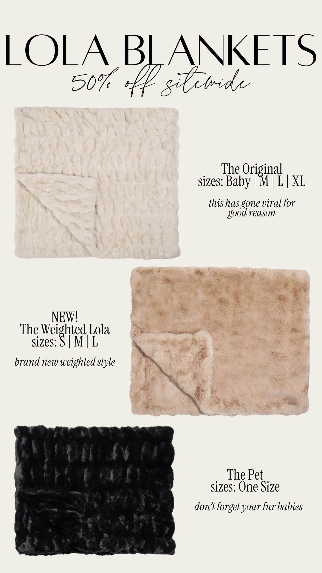 Lola Blankets 50% off sitewide sale with my code SHELBI50 + you get a $50 gift card

The viral OG Lola blanket is our fave! New weighted blanket style and of course pet styles. Now is the time to grab them as they will sell out!!

#LTKHome #LTKSaleAlert