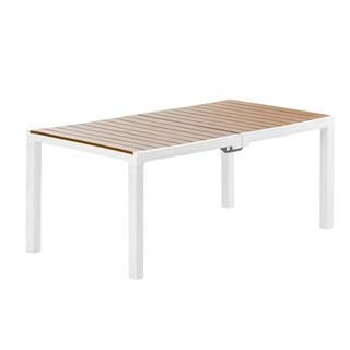 MQ Madeira White and Teak Brown Indoor and Outdoor Rectangular Plastic Patio Dining Table 464-WHT... | The Home Depot
