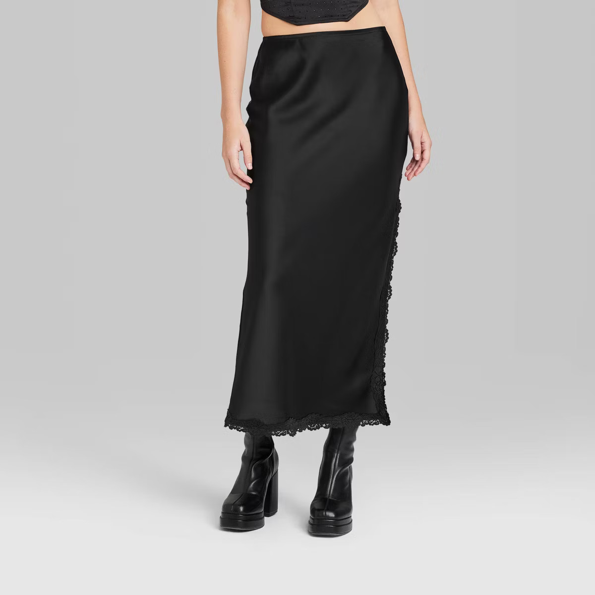 Women's Satin Lace Trim Midi Skirt - Wild Fable™ | Target