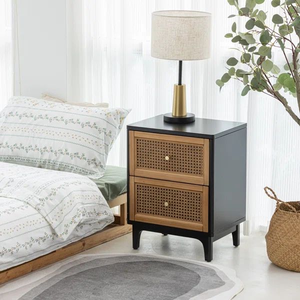 Meagher 2-drawer Woven Cane Front Accent Nightstand With Brass Knobs | Wayfair Professional