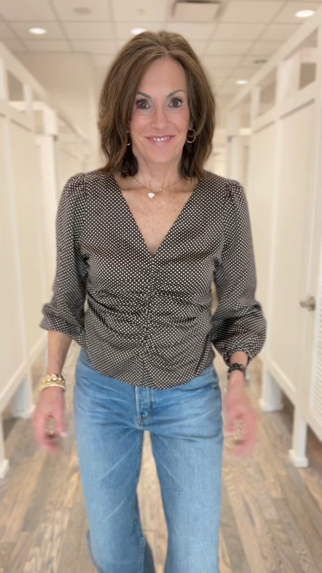 Polka dot top- medium
Wide leg jeans - size 28/6 

Spring style 
Casual Fridays 
Date night 
GNO

#LTKTall #LTKMidsize #LTKSaleAlert