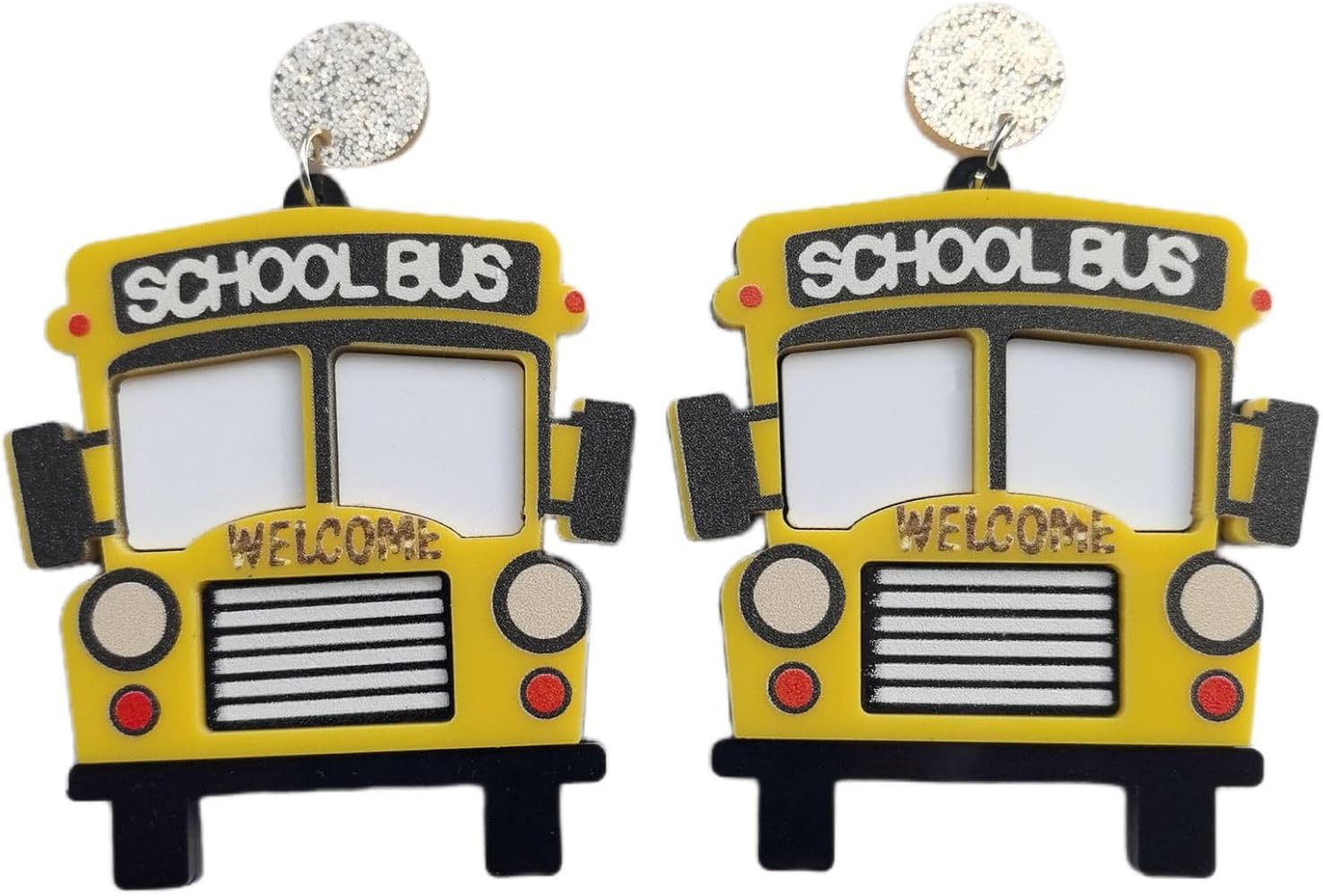 Glitter School Bus Books Acrylic Drop Earrings Funny Pencil Dangle Earrings Teachers Appreciation... | Amazon (US)