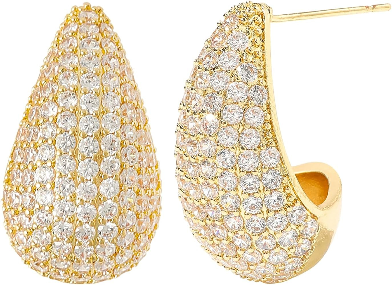 Chunky 18K Gold Plated Hoop Earring Silver Teardrop Earrings for Women Water Drop Lightweight Rhi... | Amazon (US)