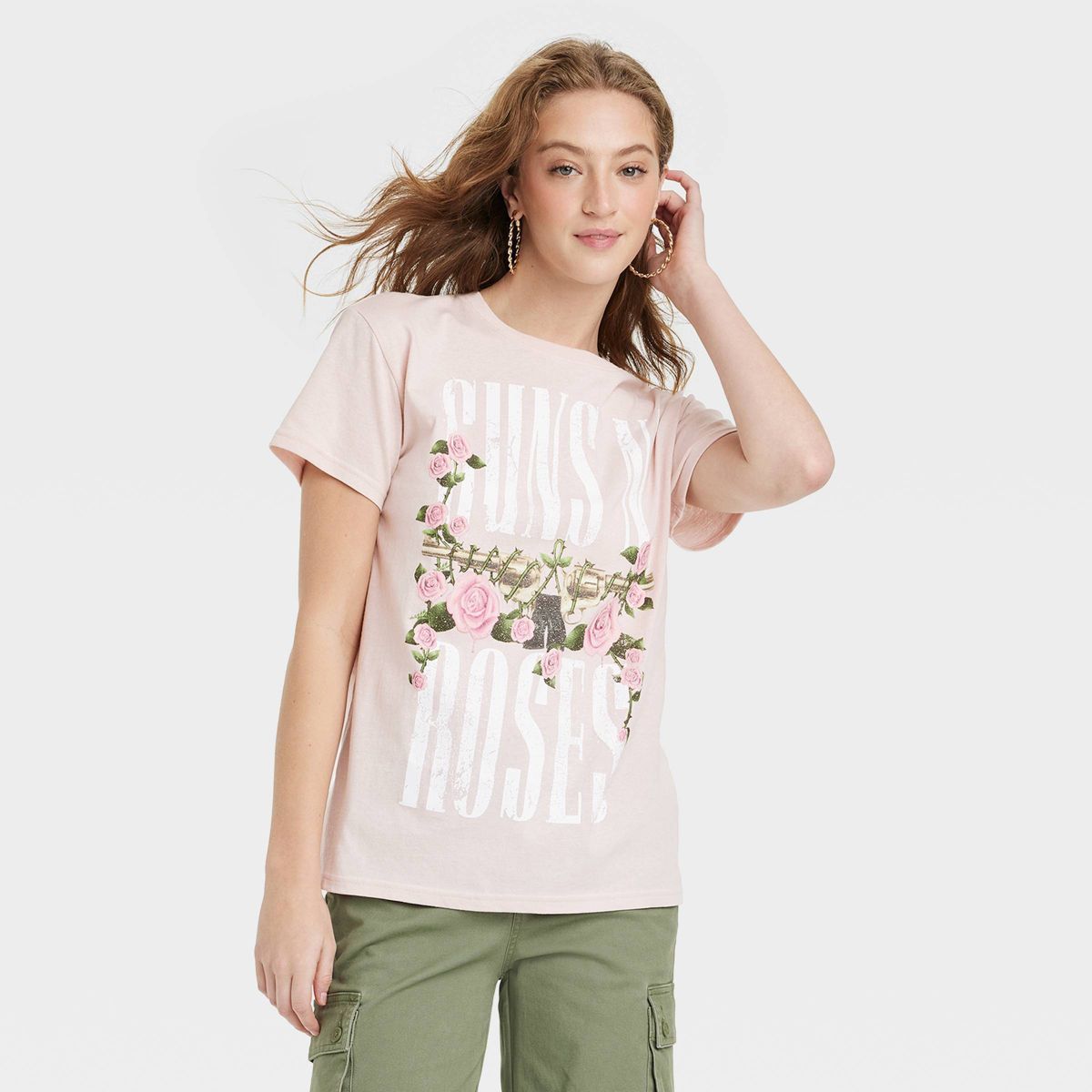 Women's Guns N' Roses Floral Short Sleeve Graphic T-Shirt - Blush L | Target