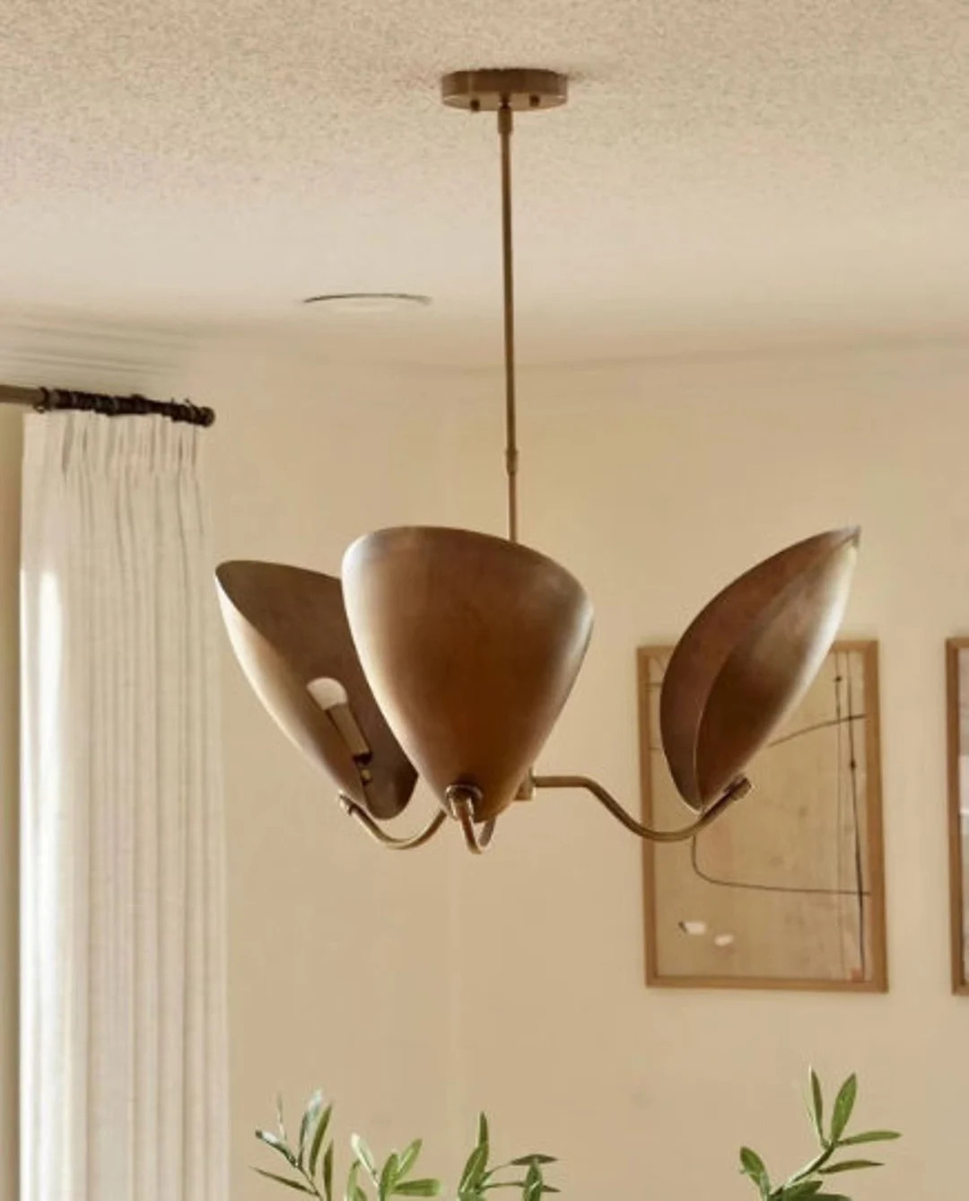 1950's Mid Century 3 Light Curved Disk Shades Handmade Mid Century Modern Brass Sputnik Chandelie... | Etsy (US)