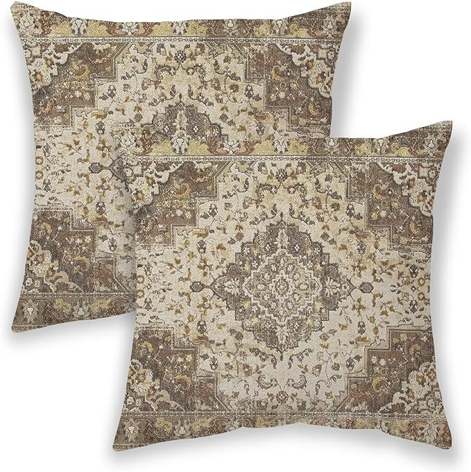 Amazon.com: BETGINY Boho Pillow Covers 18x18, Brown Ethnic Design Outdoor Decorative Throw Pillows for Couch, Beige Carpet Pattern Decor Cushion Cover 2 Pcs Farmhouse Linen Pillowcase for Bed Car Safa : Home & Kitchen | Amazon (US)