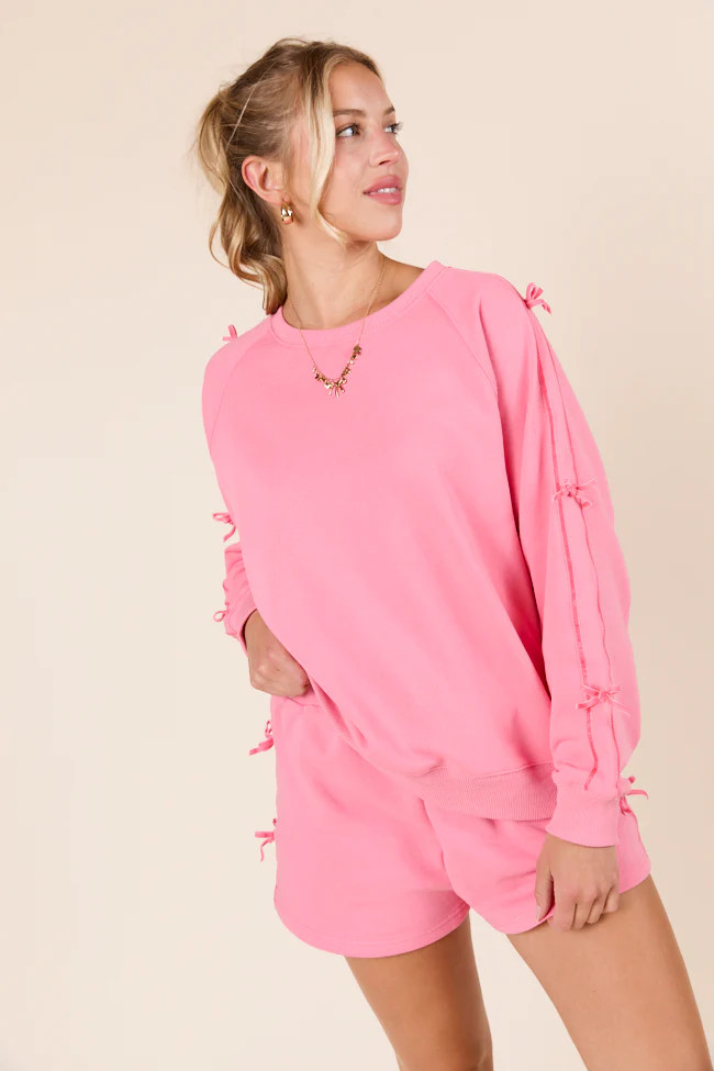 Kinley Pink Side Bow Detail Crewneck Sweatshirt | Pink Lily