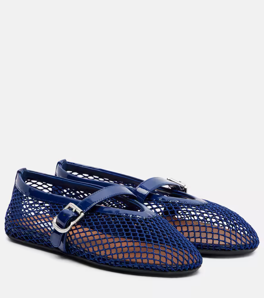 Alaia Leather-trimmed fishnet ballet flats | Mytheresa (UK)