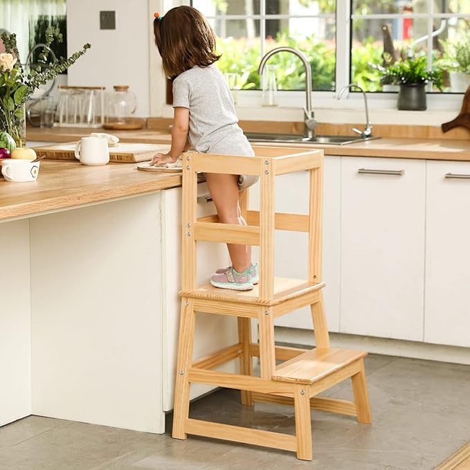 Kids Kitchen Step Stool with Safety Rail, Montessori Learning Stool, Counter Helper Standing Towe... | Amazon (US)