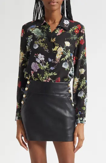 Alice + Olivia Floral Silk Button-Up Shirt in Venus Floral at Nordstrom Rack, Size Large | Nordstrom Rack