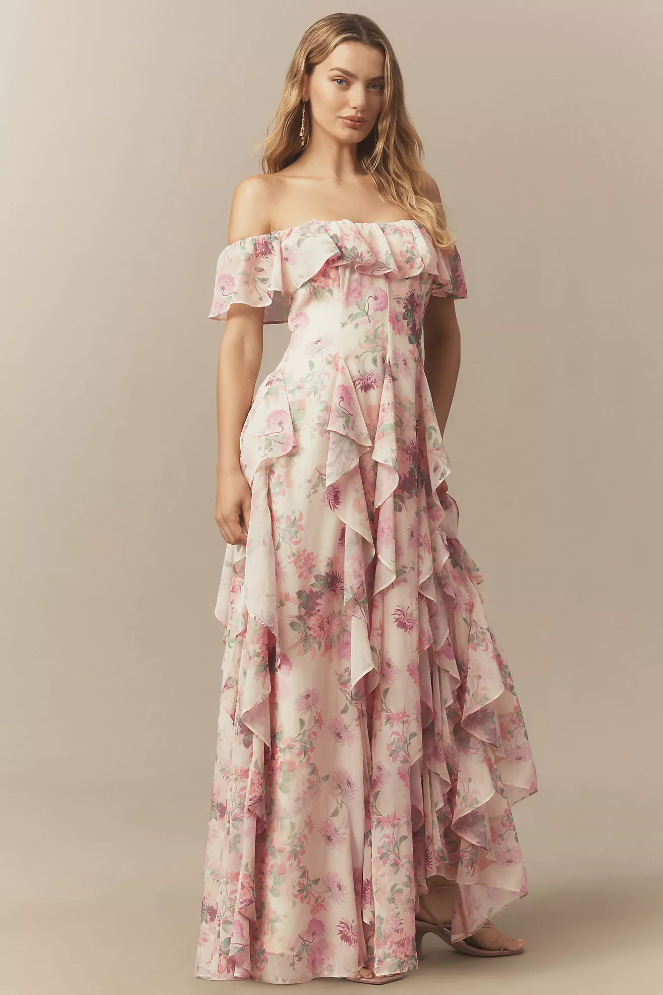 BHLDN Chiffon Scoop-Neck Ruffle Maxi Dress | Anthropologie (US)