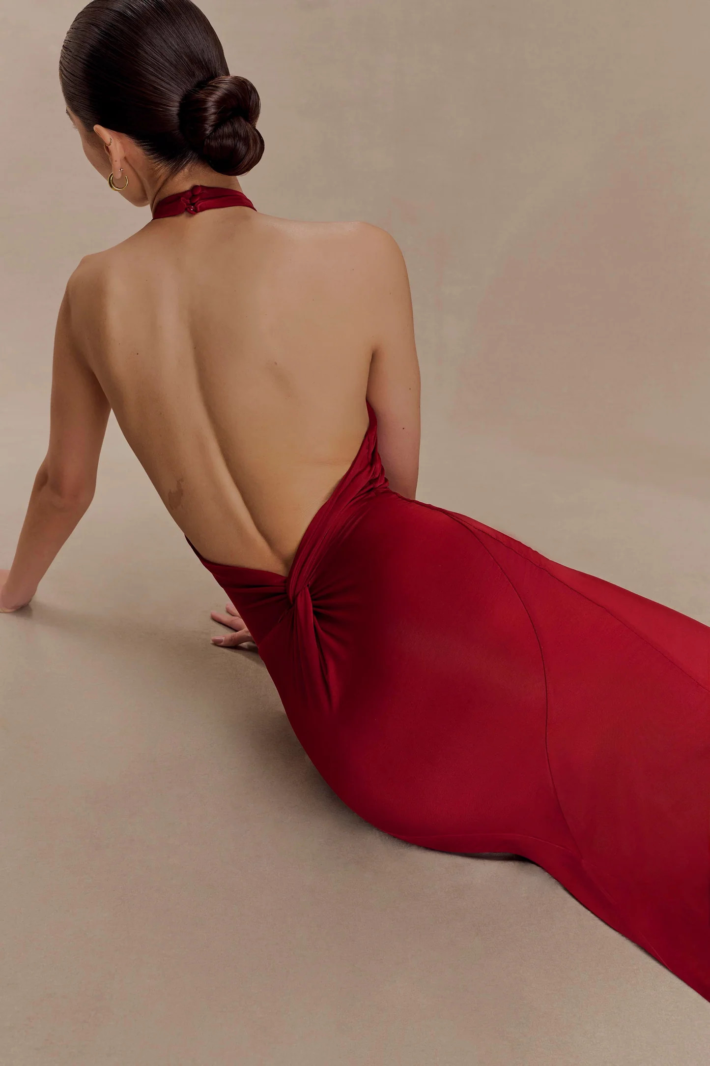 Elyna Slinky Halter Maxi Dress - Deep Red | Meshki UK