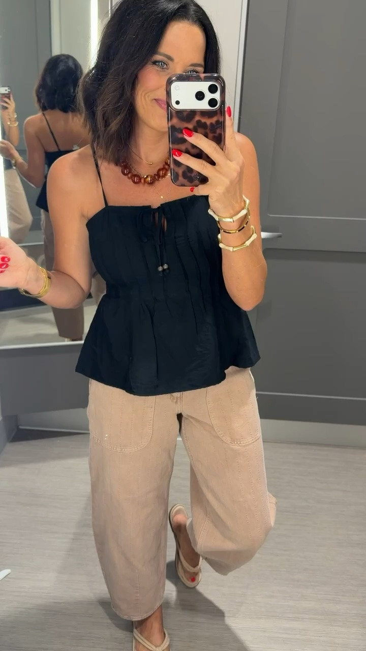 Such a cute Target outfit! I love how the black top dresses up these pants without trying too hard. This would be so good for dinner, vacation or even a casual date night! Wearing an XS.

#TargetStyle #TargetFinds #TargetFashion #AffordableFashion #LTKFinds