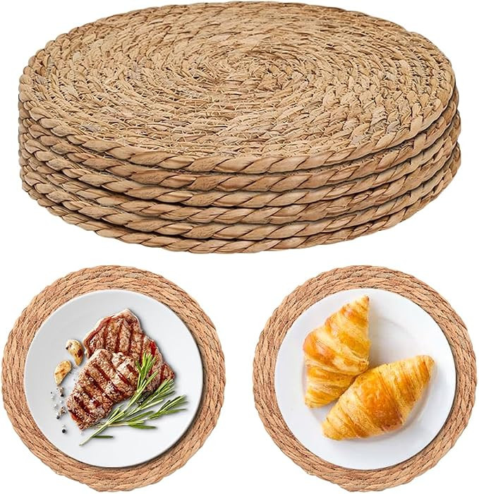 Round Woven Placemats, Round Woven Placemats Set of 6, 30cm Handwoven Water Hyacinth Placemats, W... | Amazon (UK)
