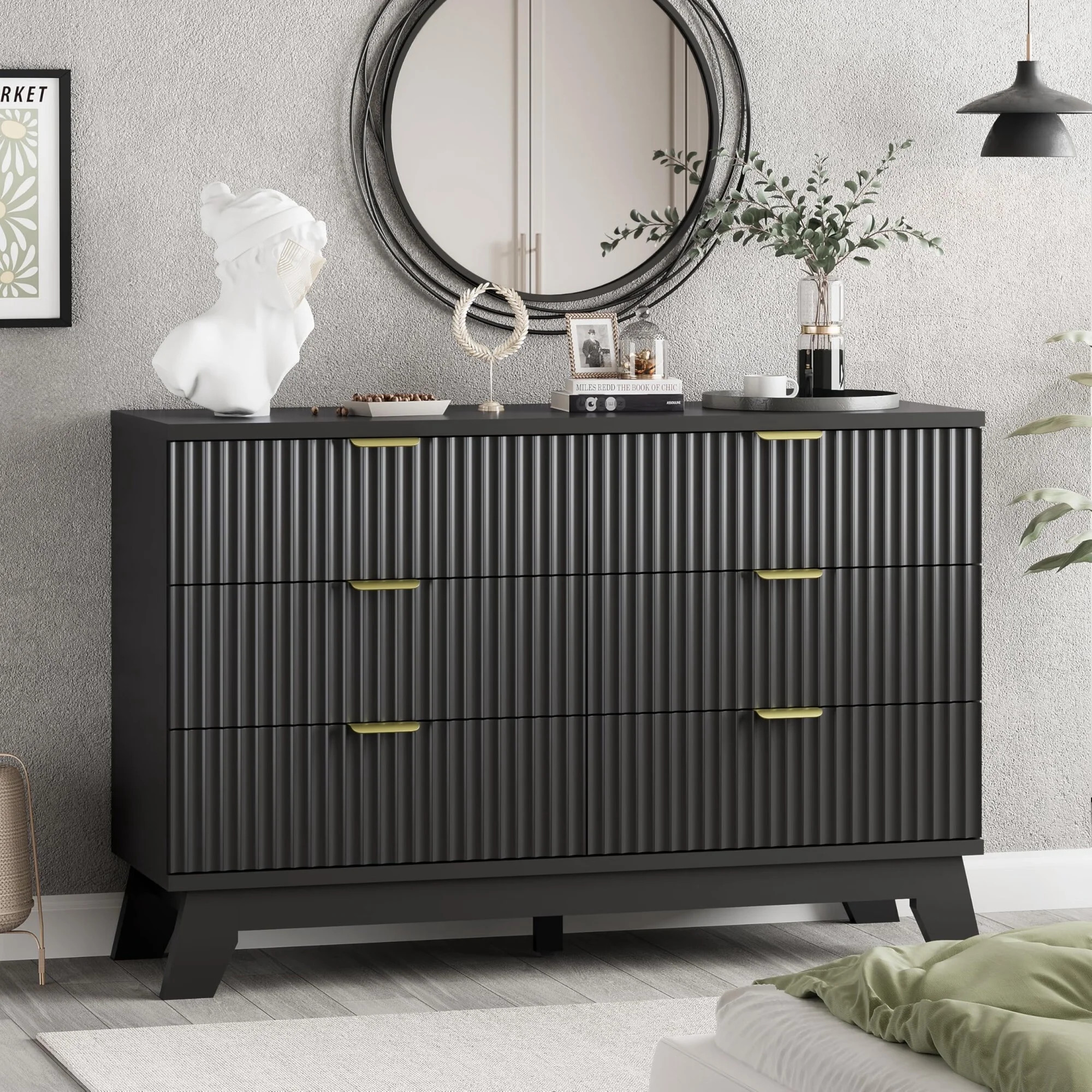 FANRAL 6 Drawers Dresser Fluted Dresser for Bedroom,Wooden Chest of Drawers Modern Dresser for Closet,Black Dresser - Walmart.com | Walmart (US)
