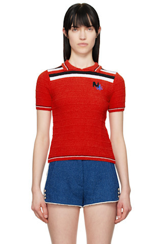 MSGM - Red Embroidered Logo Polo | SSENSE