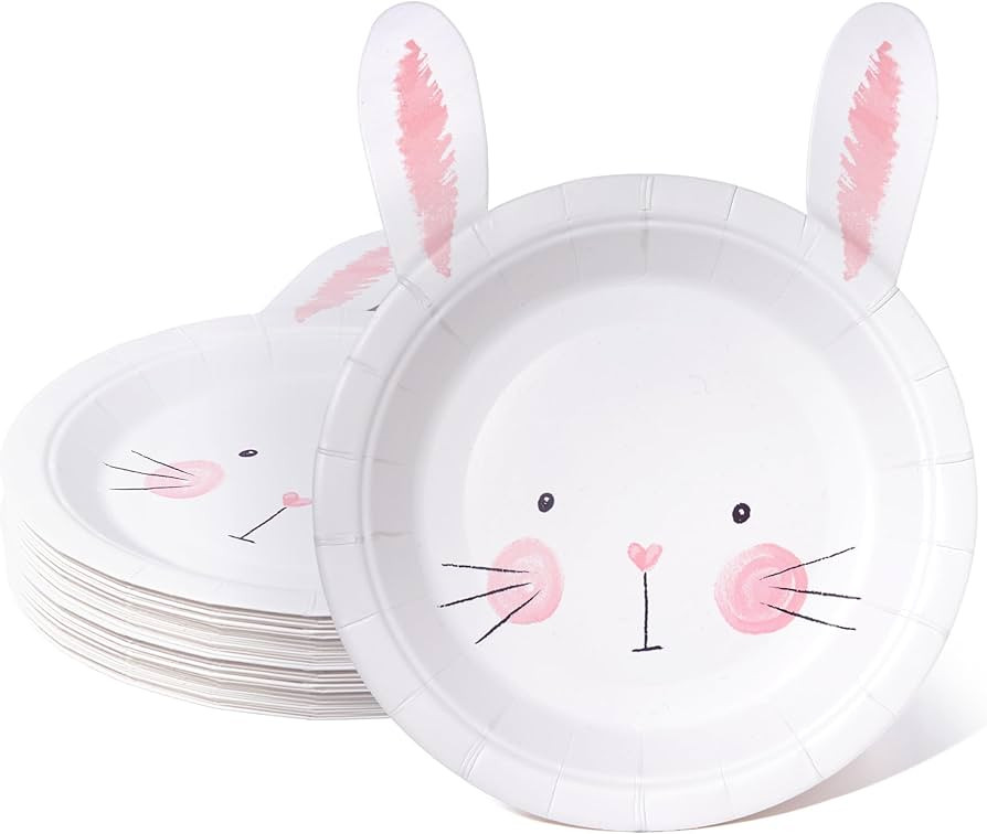 Cheerland 24 PCS Bunny Shaped Plates Rabbit Party Guests Paper Plates Tableware for Kids Spring H... | Amazon (US)