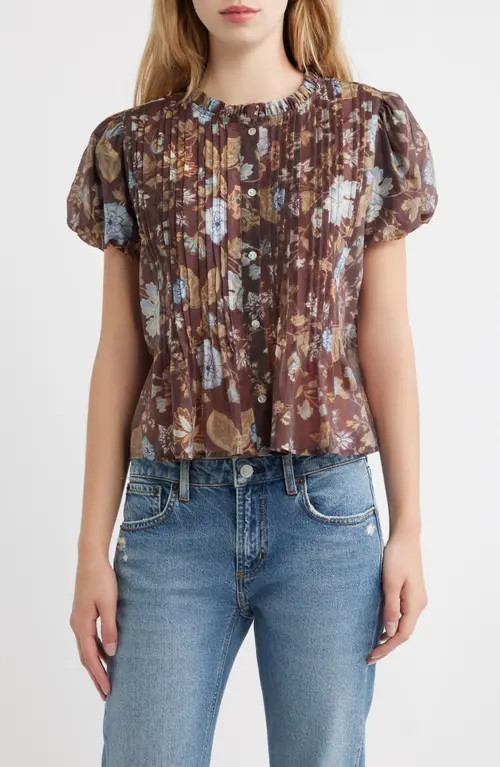 Rails Pepper Pintuck Puff Sleeve Top in Willow at Nordstrom, Size Medium | Nordstrom