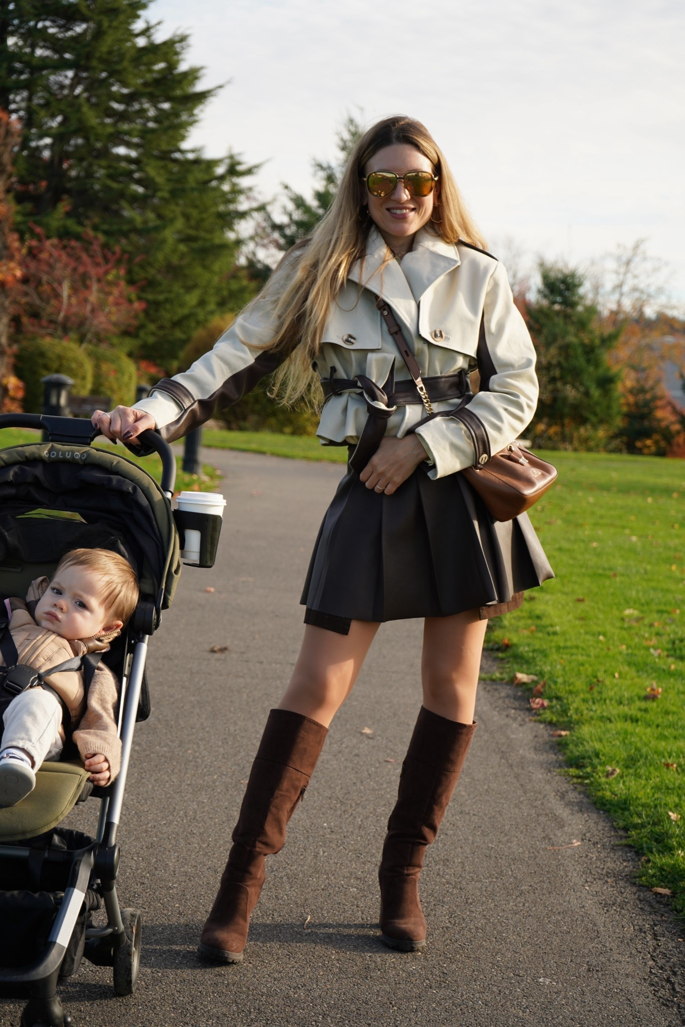 Chocolate brown world! All of the items are from Maniere De Voir but I found similar here :) #chocolatebrown #leatherskirt #skirt #boots #trench #croppedtrench 

#LTKHoliday #LTKGiftGuide #LTKCyberWeek