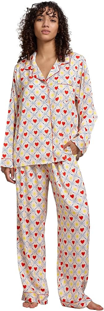 Womens Silk Satin Pajamas Set Button Down 2 Piece Pjs Long Sleeve Oversized Sleepwear with Pocket... | Amazon (US)