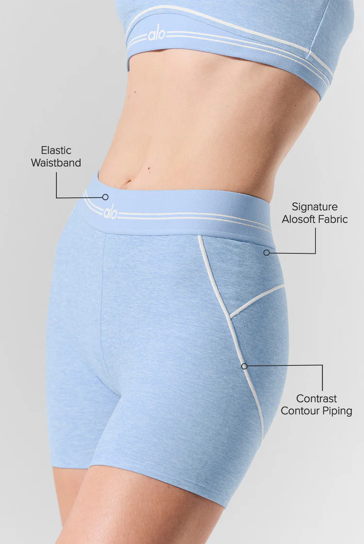 4” Alosoft High-Waist Heart Throb Short - Seashell Blue Heather/White | Alo Yoga (US)