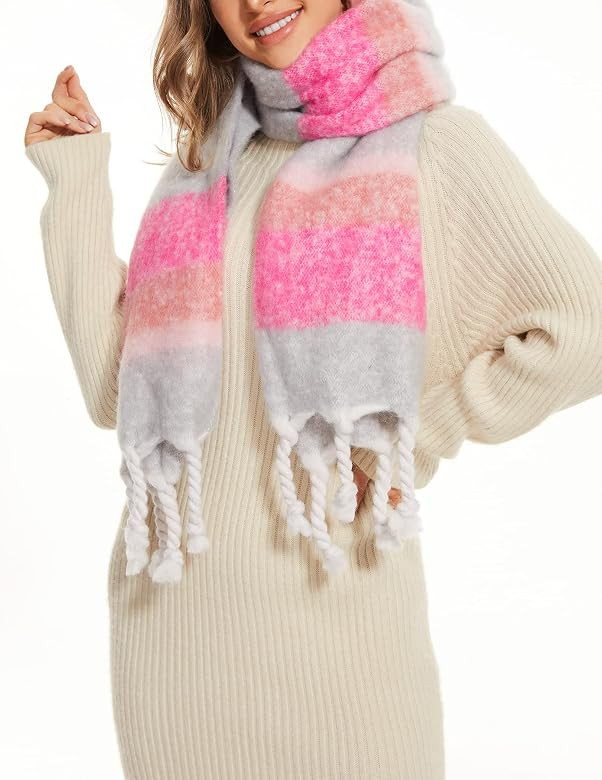 ELEHOLD Winter Scarfs for Women Fashion Long Shawl Wrap Fluffly Scarf Warm Soft Scarves Travel Blank | Amazon (US)