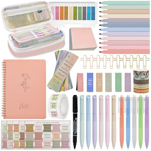 HRFGWDD Bible Study Supplies Kit for Women 96PCS Bible Journaling Kit with Bible Tabs for Women,Bible Highlighters and Pens, Bookmark, Journal, Bible Bag, Stationary Gift Set for Christian Girls | Amazon (US)
