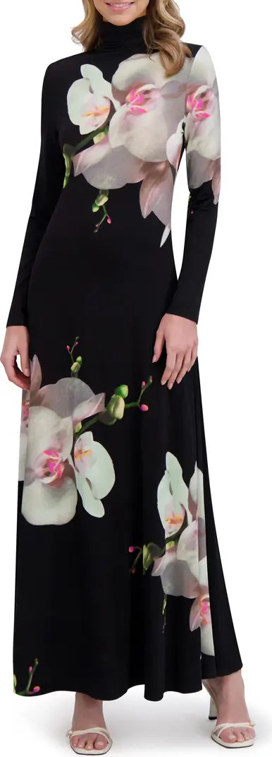 Placed Floral Turtleneck Long Sleeve Maxi Dress | Nordstrom