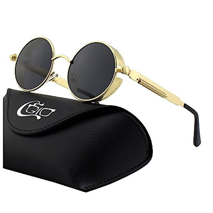 CGID E72 Retro Steampunk Style Inspired Round Metal Circle Polarized Sunglasses for Women Men | Amazon (US)