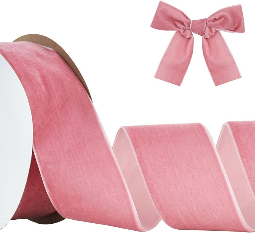 TONIFUL Pink Rose Gold Velvet Ribbon 2 Inch x 10yds, Vintage Velvet Ribbons, for Christmas Wreath... | Amazon (US)