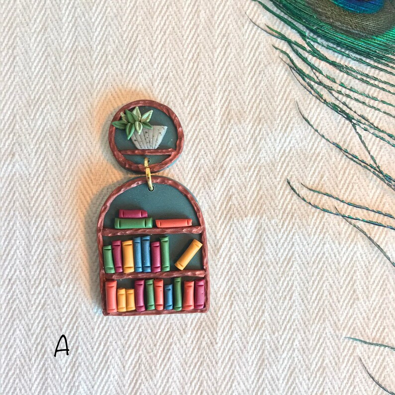 Fern and Bookshelf Earrings, Clay Earrings, plant Earrings, book earrings, statement earrings | Etsy (US)