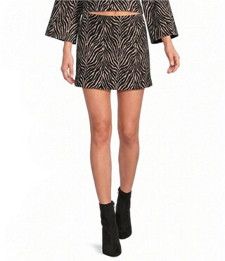 Eva Zebra Printed Jacquard Fawn Coordinating A-Line Mini Skirt | Dillard's