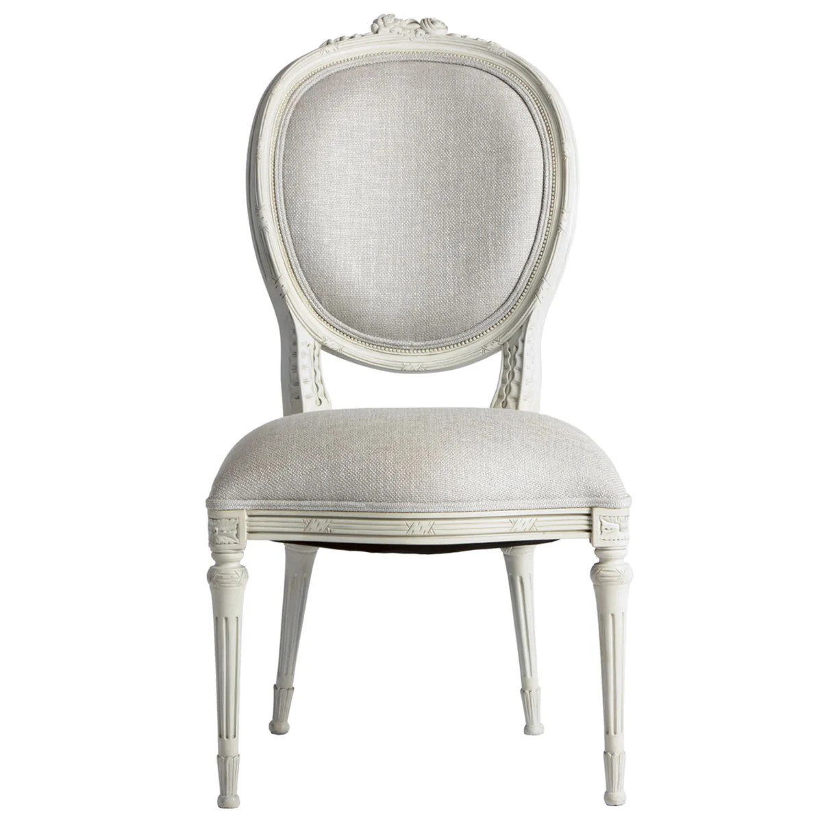 French Style Hand-Carved Side Chairs With Grey Linen Upholstery | The Well Appointed House, LLC