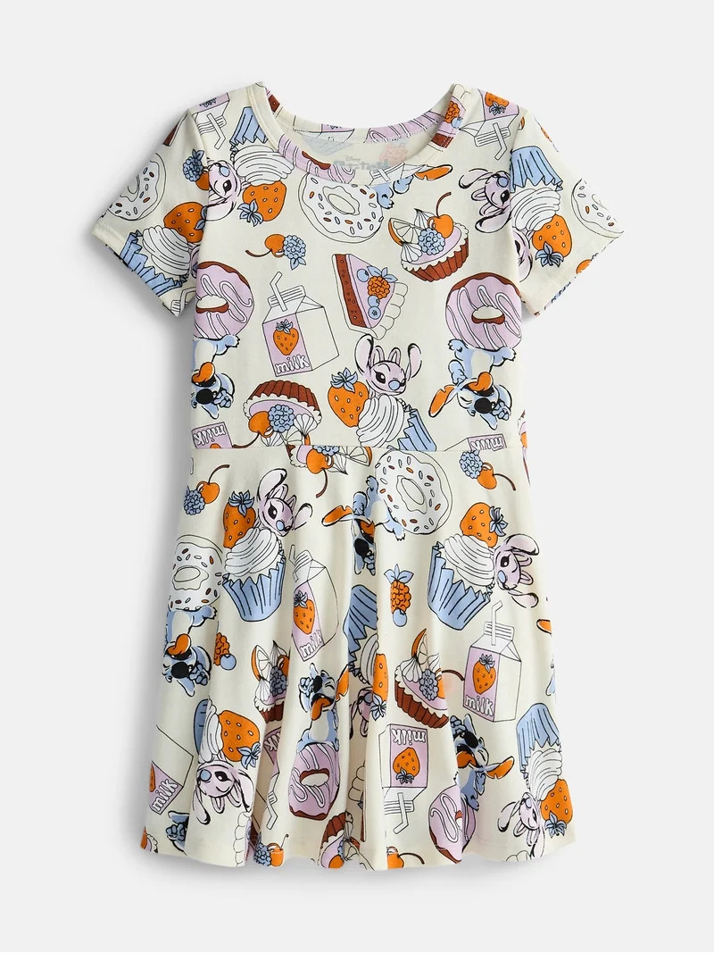 Stitch Girls Print Skater Dress with Short Sleeves, Sizes 4-12 | Walmart (US)