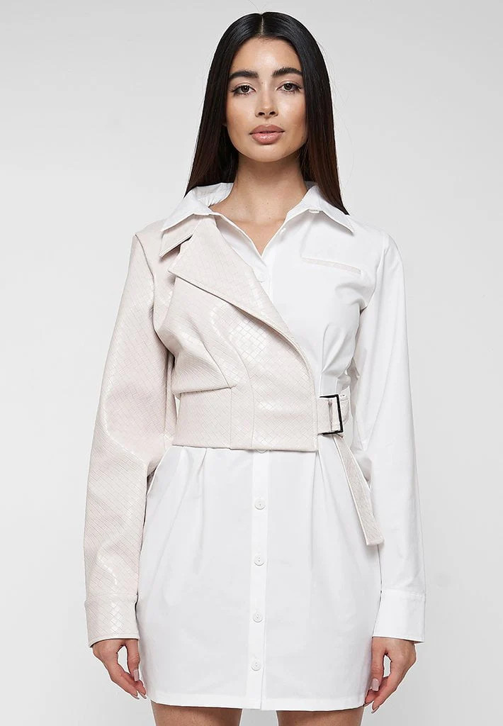 Woven Overlay Shirt Dress - White | Maniere De Voir