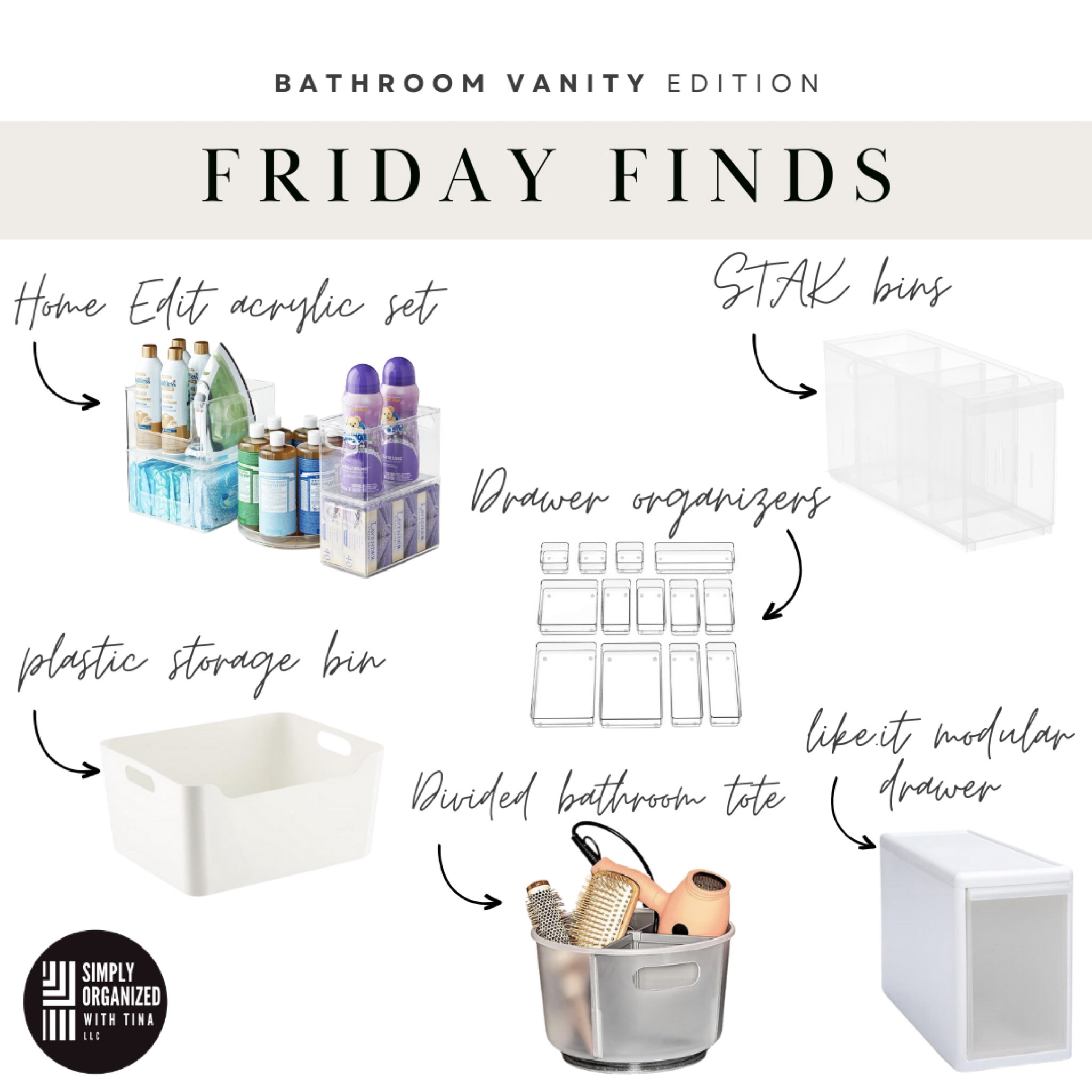 Sometimes getting ready in the morning can be a scramble between getting yourself ready for work or school all while  ensuring the family has everything they need to step out the door. Time is precious; don't spend it searching for items in your bathroom. Bathroom storage feeling a little chaotic? We've got ideas to help you organize your vanity no matter the size or shape:

▪️Like-it modular tall narrow drawer- These drawers come in different sizes and are great for storing larger bottles or other backstock items. Use your vertical space by stacking these drawers!
▪️STAK bins- STAK bins come in 10 different sizes and are adjustable and stackable! Great for every product in your bathroom
▪️Divided bathroom tote- Easily find and store larger items in this divided bathroom lazy susan tote; spins for access to each and every item
▪️White plastic bin- Versatile product available in different sizes, great to hold backstock bathroom products, daily items, or hair tools. 
▪️Acrylic drawer organizers- Keep smaller items organized by category inside vanity drawers; perfect for make-up, brushes, flossers, and other smaller items
▪️Home Edit acrylic set - Multipurpose set for under the bathroom vanity to store larger products or items. Acrylic style makes it easy to see everything!

When buying organizational products for your bathroom vanity, it is important to MEASURE YOUR SPACE before purchasing items.  Not all under sink areas are created equal, and if you measure, you can best utilize the space that you have and make it work for you! Many products come in a variety of sizes.  Finding the one that fits the best is so important to maximize use of the space you have. 

#LTKbeauty #LTKhome