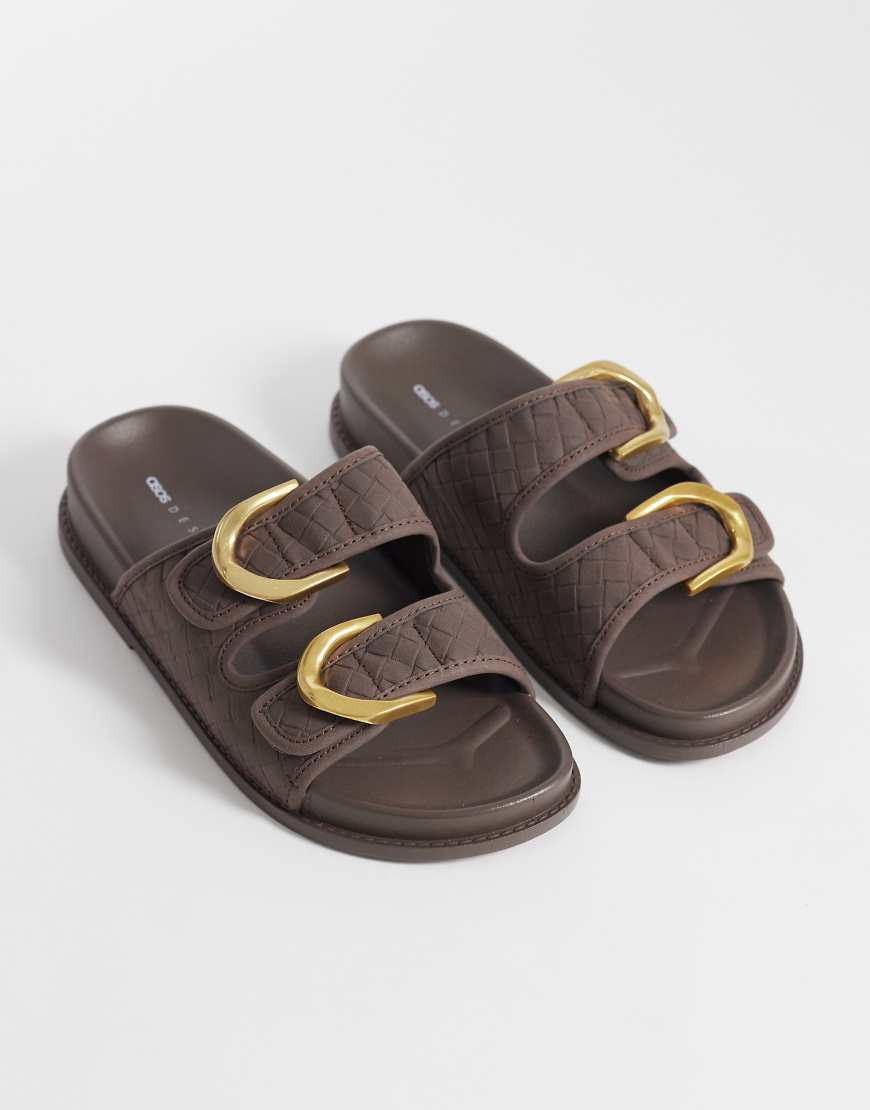 ASOS DESIGN Falcon double buckle footbed sandals in chocolate-Brown | ASOS (Global)