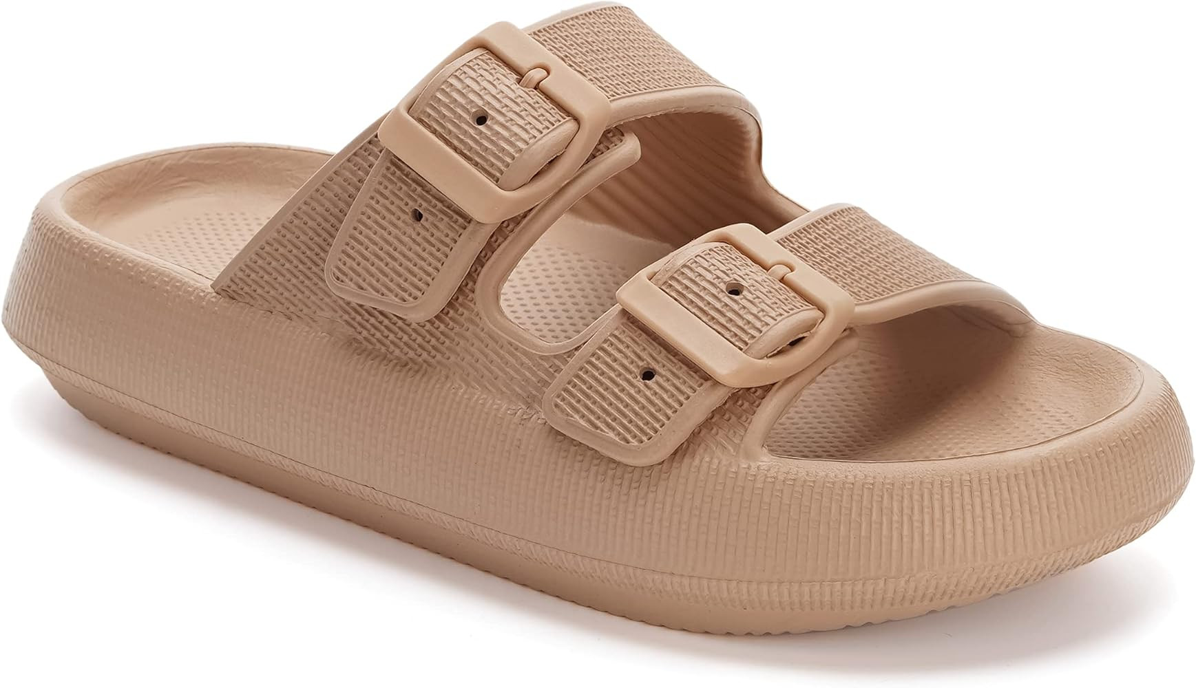 WHITIN Slides for Women Men Double Buckle Adjustable Thick Sole Pillow Slippers Bathroom Sandals | Amazon (US)