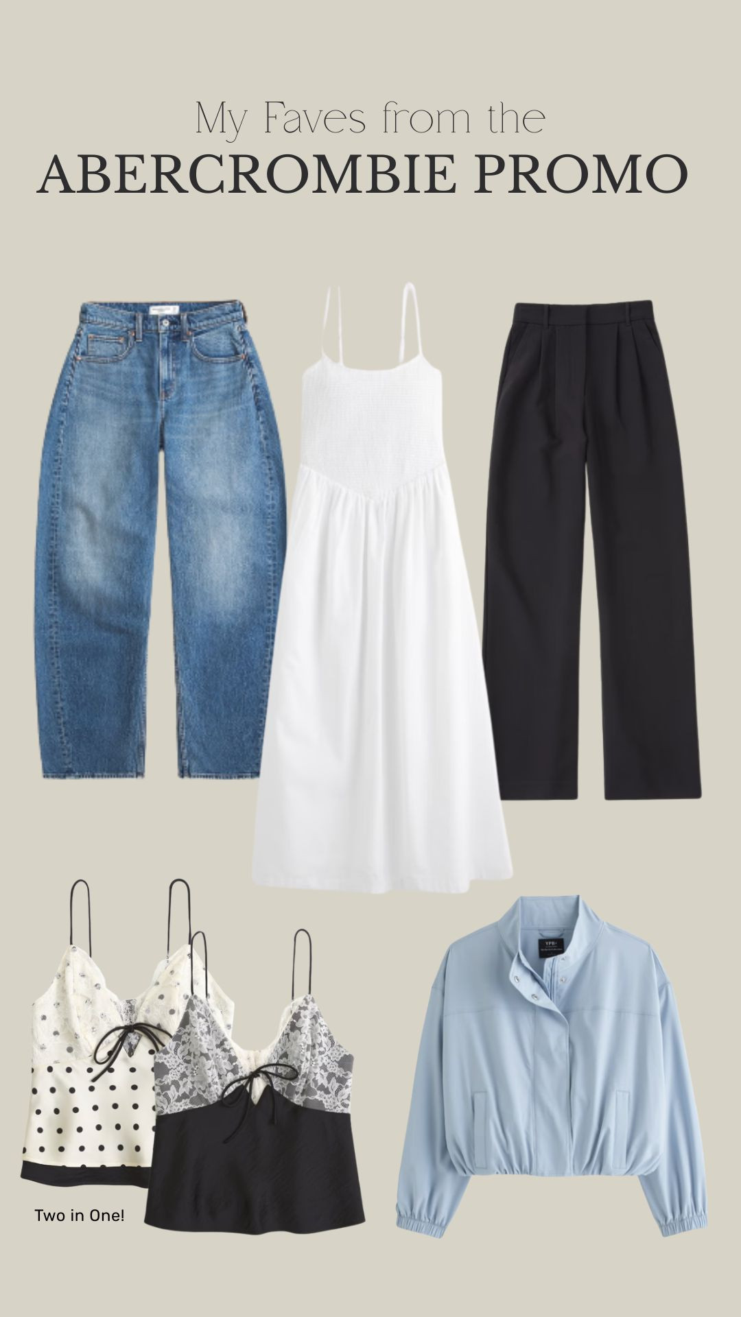 My Faves from Abercrombie! They currently have a promotion on site which is 20-40% off everything plus an extra 15% off with code AFxLTK 🙌 

Wardrobe Staples, Spring Style, Spring Fashion, Spring Outfit, Jeans, Sloane Trousers, Spring Jacket, Reversible top, Polka Dot, Smocked Midi Dress 

 #LTKuk #LTKspring #LTKeurope